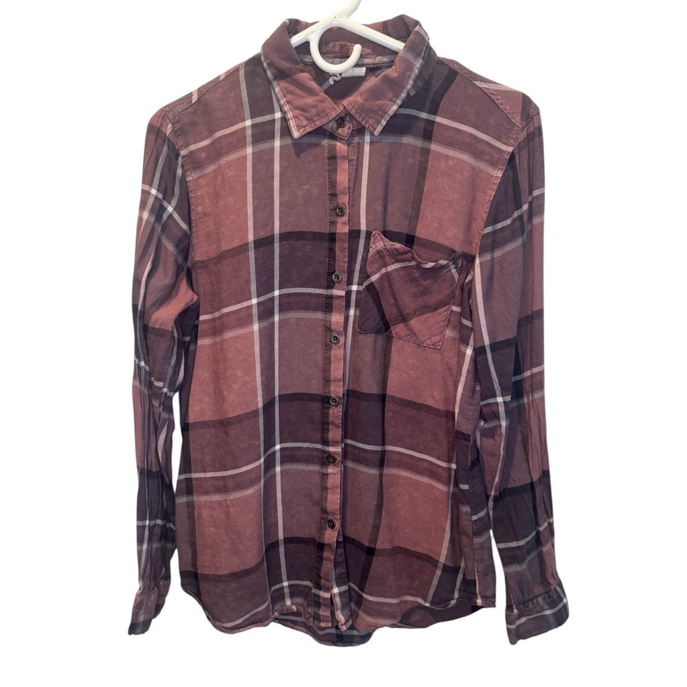 Sky and Sparrow Womens Mauve Plaid Button Down Flannel Shirt Size M Grunge